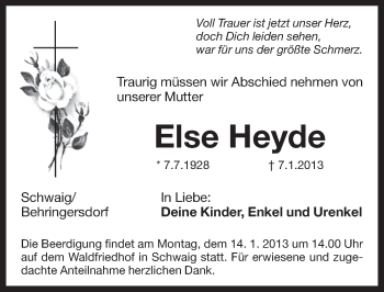 Traueranzeige von Else Heyde von Pegnitz-Zeitung
